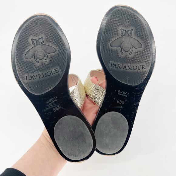 Gucci Gold Metallic Marmont GG Double G Thong Flip Flop Flat Sandal size EU 36.5 - Picture 8 of 12